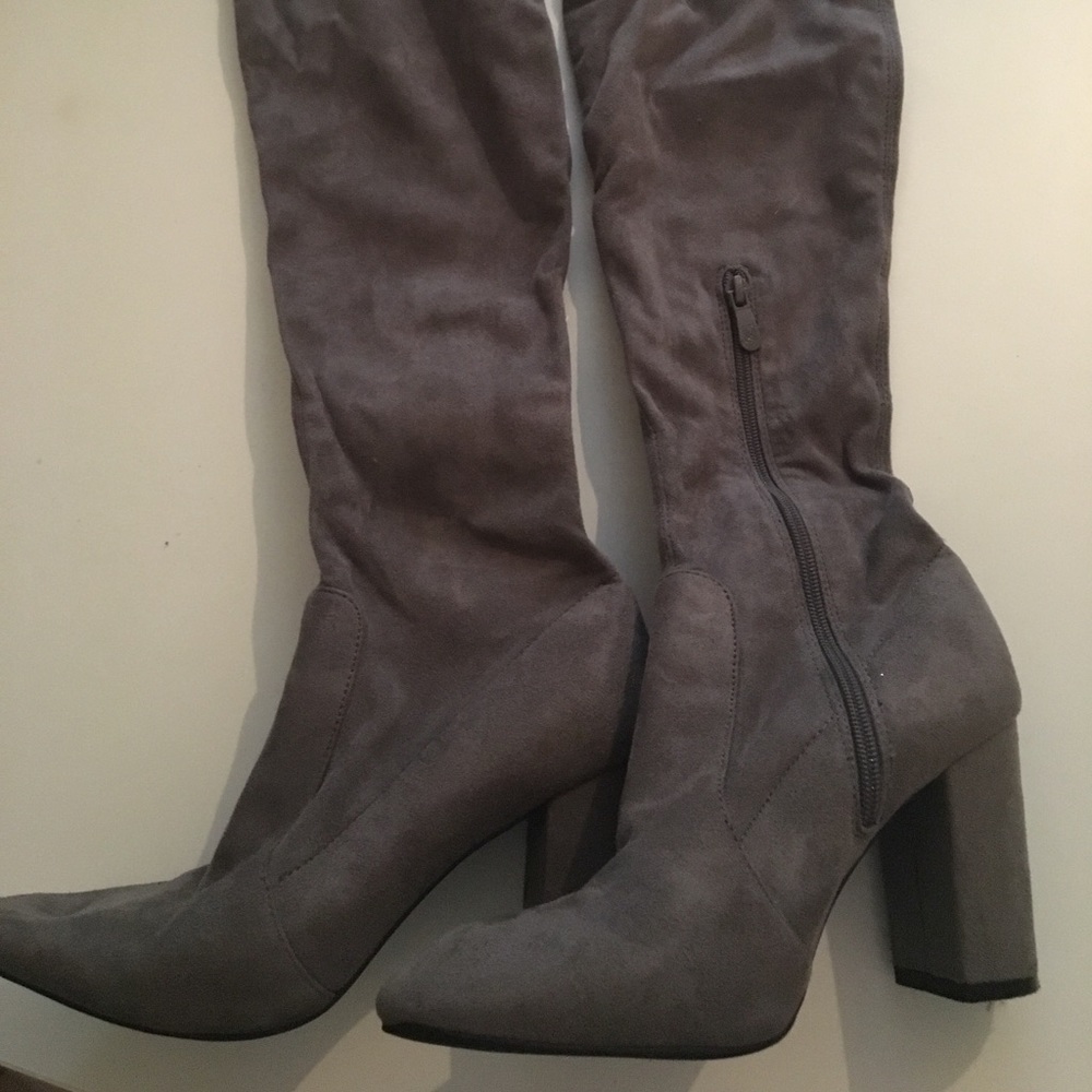 Missguided Grey Knee High Boots